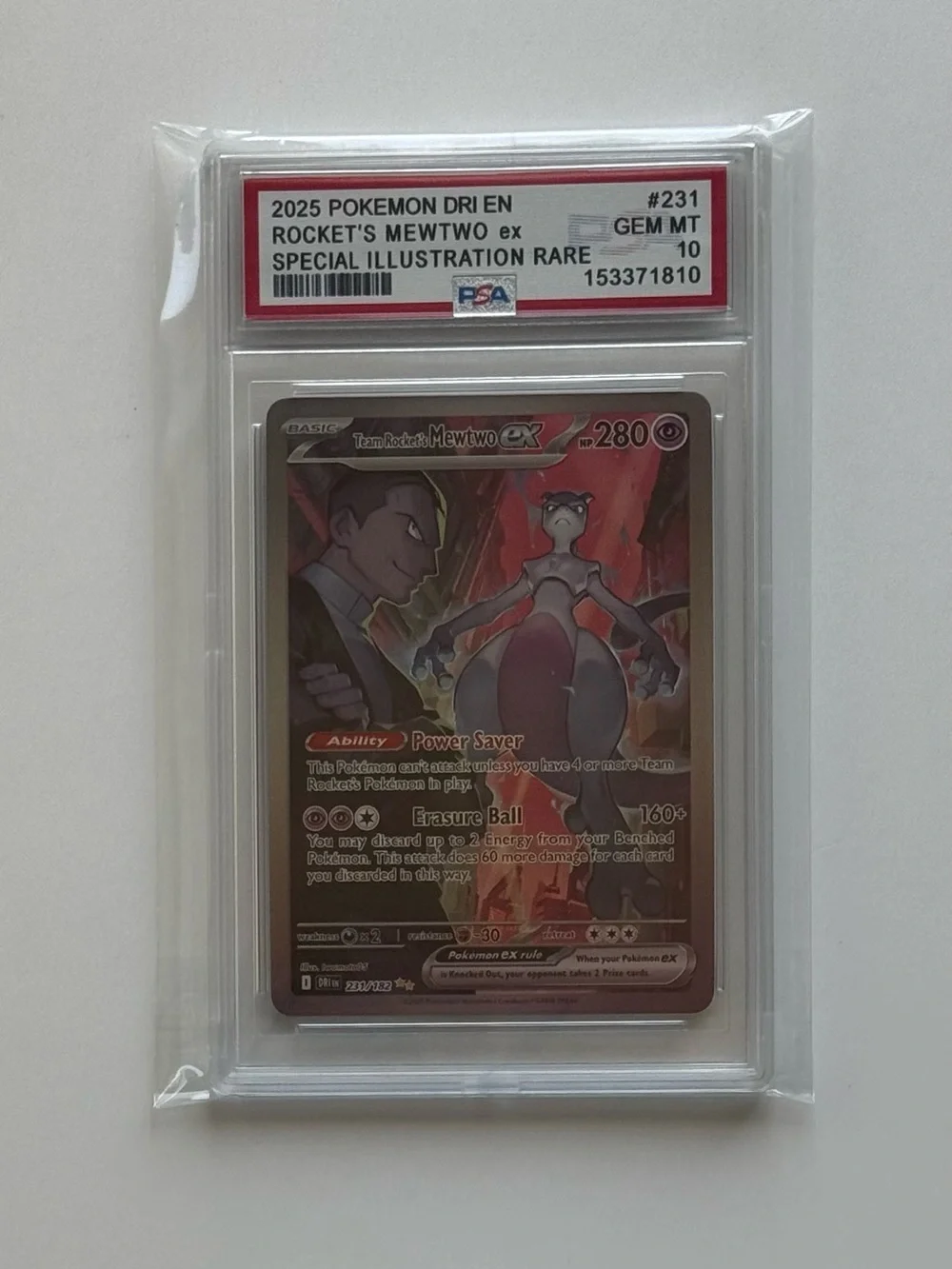 Pokemon Rocket's Mewtwo ex #231 PSA 10 SIR Holo Sv10 Destined Rivals Fan Art